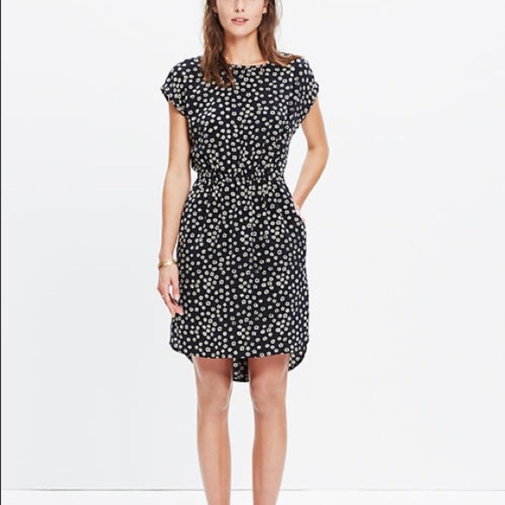 Madewell Silk Stencil Floral Blossom Dress Black Size 8